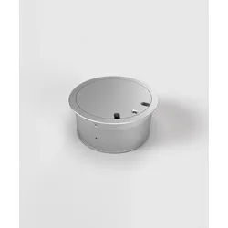 BS 9902D-2-3 Bodensteckdose, 2-fach, rund, drehbar (IP65), aufliegender Deckel aus Aluminium, 1x Schutzkontakt-Steckdose, 1x RJ45 2-fach