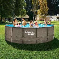 Summer Waves Pool Frame Dark Double Rattan Print Aktive 4,88 m x 1,22 m