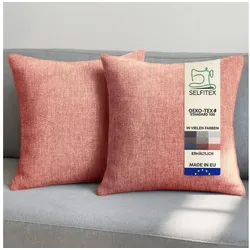 Selfitex Dekokissen 2er Set Sofakissen 30x50/40x40/50x50 inkl. Füllkissen, Canvas Stoff, strukturierte Oberfläche, fein meliert, in Handarbeit gefertigt rosa 50 x 50 cm