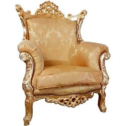 Casa Padrino Sessel Barock Sessel Al Capone Gold Muster / Gold 90 x 80 x H. 127 cm - Handgefertigter Antik Stil Wohnzimmer Sessel mit edlem Satinstoff - Barock Möbel