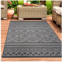 Carpetia Outdoorteppich In- & Outdoorteppich in Geometrischen Mustern in Anthrazit Creme, rechteckig schwarz 200 cm x 280 cm