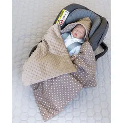 Loolay Babytrage Einschlagdecke für Kinder Autositz und Babyschale Babytrage 90 x 90 cm (MINKY/ Baumwolle Kuscheldecke Kinderwagendecke Babydecke, Neugeborene Babyausstattung PREMIUM Geschenk), LOOLAY® - 100% Europäische Stoffe und Kleinserien-Nähen! beige|braun