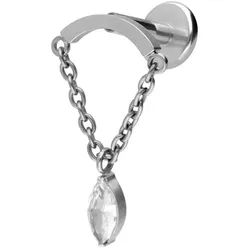 Titan Labret mit Innengewinde BOGEN + KETTE + KRISTALLTROPFEN