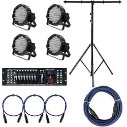 Showlite FLP-144W Scheinwerfer 4 x Set inkl. Showlite Master Pro USB, Stativ & Kabel