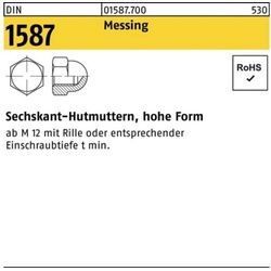 Reyher Hutmutter 500er Pack Sechskanthutmutter DIN 1587 M6 Messing 500 Stück DIN 1587