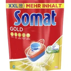 Somat Gold Geschirrspültabs, kraftvoll gegen Eingebranntes, Spülmaschinentabs für sauberes und geruchsneutrales Geschirr, 1 Beutel = 50 Tabs