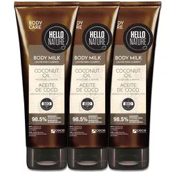 Hello Nature Body Milk Lotion für Körperpflege mit Kokosöl BIO Körperlotion 3x250 ml Unisex