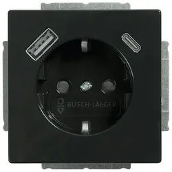 Busch-Jaeger 20 EUCB2USBAC-81 Schutzkontakt-/USB-A+C Steckdose Safety+, mit Befestigungskrallen, anthrazit glänzend, Plattform 63