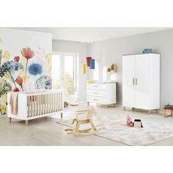 Pinolino Babyzimmer , Weiß, Eichefarben , Holzwerkstoff , 3 Fächer , 3 Schubladen , zum Juniorbett umbaubar, höhenverstellbar, Sprossen mit Normabstand, zum Sitzsofa umbaubar, Aufbauanleitung im Karton, Lattenrost inklusive, Schlupfsprossen , Baby & Kindermöbel, Babyzimmer, Babyzimmer-serien