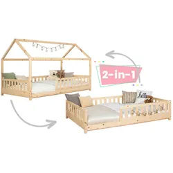 Mid.you Hausbett , Naturfarben , Holz , Kiefer , Schichtholz,massiv , Höhe ca. 20 cm , 140x200 cm , bodentiefer Einstieg , Babymöbel & Kindermöbel, Kinderzimmer & Jugendzimmer, Kinderbetten, Spielbetten