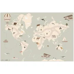 LetsPlaymats Spielmatte Weltkarte - Tiere - Flugzeug - Kind - Heißluftballon, Krabbelmatte Baby, rutschfest, Spielunterlage, 180x120 cm 180 cm x 120 cm