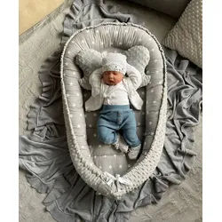 Loolay Bettnestchen MINKY/ Baumwolle BABYNEST Babykokon Geschenk Babyausstattung SETS, (MUSTER: Sterne GRAU/ MINKY Grau; SOLO oder im SETS, 2-tlg., PREMIUM BABYGESCHENK Neugeborene Nestchen, Babynestchen, Reisebett), LOOLAY® - 100% Europäische Stoffe und Kleinserien-Nähen!