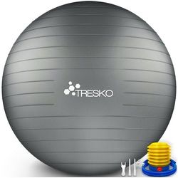 TRESKO Gymnastikball mit GRATIS Übungsposter inkl. Luftpumpe Yogaball, BPA-Frei Sitzball Büro Anti-Burst inkl. Luftpumpe, Fitnessball grau 85 cm