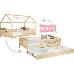 Mid.you Ausziehbett , Naturfarben , Holz , Birke,Kiefer , Schichtholz,massiv , H2 , Höhe ca. 20 cm , 100x200 cm , Bettkasten, bodentiefer Einstieg , Babymöbel & Kindermöbel, Kinderzimmer & Jugendzimmer, Kinderbetten, Kinderbetten & Jugendbetten