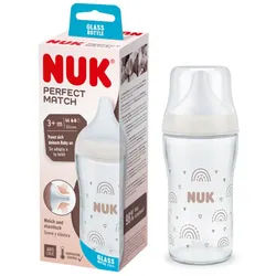 NUK Babyflasche NUK Perfect Match Glasflasche, weiß (Regenbogen) 240 ml