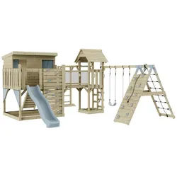 OutdoorToys Spielturm Malin, aus Holz in Eisblau mit Kinderschaukel & Rutsche, Kletterwand blau