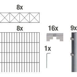 Doppelstabmattenzaun »Nexus«, (Set), anthrazit, 120 cm hoch, 8 Matten für 16 m, 9 Pfosten, 40279354-0 grau H/L: 120 cm x 16 m