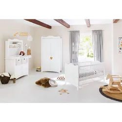 Pinolino Babyzimmer , Weiß , Holzwerkstoff , Kiefer , teilmassiv , 3 Fächer , 2 Schubladen , zum Juniorbett umbaubar, Sprossen mit Normabstand, Lattenrost inklusive, Schlupfsprossen , Baby & Kindermöbel, Babyzimmer, Babyzimmer-serien