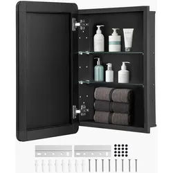 VEVOR Spiegelschrank verspiegelter Arzneischrank Medizinschrank (406 x 128 x 610 mm) für Badezimmer mit Spiegeltür & verstellbaren Glasböden, Einbau- und Wandmontage, Aluminiumrahmen, Badschrank