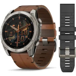 Garmin fenix® 8 fenix 8x - 51 mm AMOLED Sapphire Graphit/Titanium mit QuickFit-Leder-Armband 26 mm Kastanienbraun und Silikon-Armband Graphit" 010-02905-40" - digital,touchscreen,variabel,graphit,kastanienbraun - 51mm