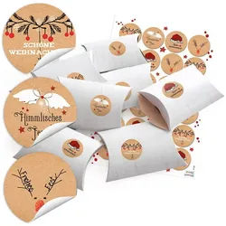 Logbuch-Verlag Aufkleber 24 kleine Geschenkschachteln weiß 14,5 x 10,5 cm ca. 3 cm + 24 runde