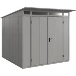 Hörmann Metall-Gerätehaus EcoStar Premiumline mit Pultdach B 238 x 238 cm (Typ 2), Motiv Design (mit breiten Lamellen), Doppeltür, Graualuminium (RAL 9007)