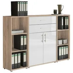 Mid.you Aktenschrank , Sonoma Eiche, Weiß Hochglanz , Holzwerkstoff , 5 Fächer , 2 Schubladen , 172.6x113.6x33 cm , Made in Germany , erweiterbar, in verschiedenen Größen erhältlich , Büromöbel, Büroschränke, Aktenschränke