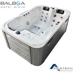 TroniTechnik® Outdoor Whirlpool Spa TINO PRO, Isolierung Weiß Silber Marmoriert 195cm x 127cm Heizung, Hydromassage, zwei Pumpen