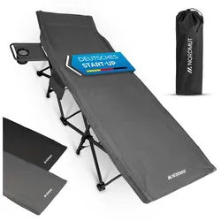 Nordmut Feldbett Klappbar mit Matratze, Campingbett Gästebett, Outdoor Erwachsene (Spar-Set, 1-St., Nordmut Kebne mit Auflage, Nachttisch & Tragetasche) mit Auflage, Tragetasche, Seitentasche, Nachttisch, 200 kg belastbar grau