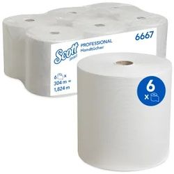 SCOTT® Rollenhandtücher, weiß, 1-lagig, Rollenhandtuchpapier aus AIRFLEX Material, Durchmesser: 20 cm, 1 Karton = 6 Rollen à 304 m