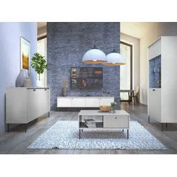 Raumhirsch Furniture Lowboard TV-Lowboard, Fernsehschrank, TV-Möbel, Wohnwand (Maße: 207 x 54,8 x 40,5 cm, Einfache Montage, stabile Konstruktion), inkl. 4 Türen, Riffeloptik MDF Fronten, schwarze Metallfüße grau 207 cm x 55 cm x 41 cm