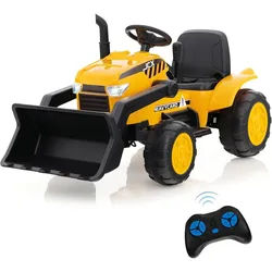 Costway Sitzbagger 12V Kinder Gelb , Kunststoff , 58x59x114 cm , Spielzeug, Spielzeugautos