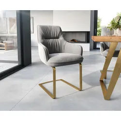 Freischwinger Zelia-Flex mit Armlehnen Samt Grau Freischwinger flach Gold Taschenfederkern
