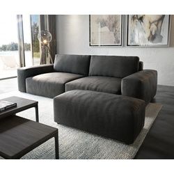 Big-Sofa Lanzo XL 270x130 cm Lederimitat Vintage Anthrazit mit Hocker