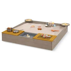 Muddy Buddy Sandkasten , Grau, Currygelb , Holz , 120x20x120 cm , EN 71, FSC 100% , mit Holzschutz vorbehandelt , Spielzeug, Holzspielzeug