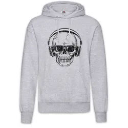 Urban Backwoods Hoodie Headphones Sunglasses Skull Herren Hoodie Hard Rock Techno Tattoo (1-tlg) Electro DJ MC Rap grau L