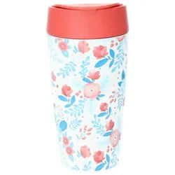 Coffee-to-go-Becher Bioloco plant deluxe cup 420 ml red and blue flowers, PLA (Kunststoff aus Pflanzenzucker) rot