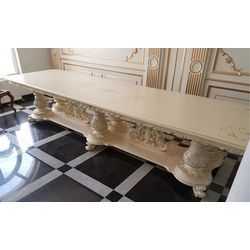 Casa Padrino Luxus Barock Esstisch Elfenbein / Mehrfarbig / Gold - Großer Massivholz Esszimmertisch im Barockstil - Barock Esszimmer & Hotel Möbel - Luxus Qualität - Made in Italy