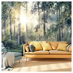 KUNSTLOFT Vliestapete Tales of a Forest 3.92x2.8 m, Halb-matt, Matt, lichtbeständige Design Tapete grau|grün 3.92 m x 2.80 m