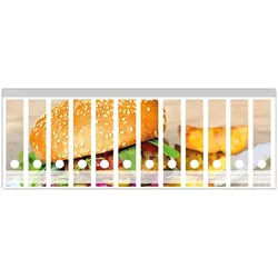 Wallario Etiketten Burger mit frischem Salat und Pommes, Ordnerrücken-Sticker in verschiedenen Ausführungen gelb 6.3 cm x 30 cm