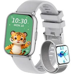 POKUJNFY Smartwatch (4,6 cm, sim-karte), Kinder Fitness Smartwatch silberfarben