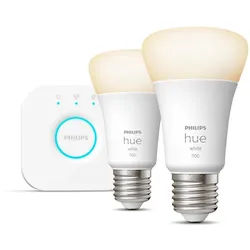 Philips Hue LED-Leuchtmittel White E27 2er Starter Set 2x1050lm 75W, E27, 3 St., Warmweiß weiß