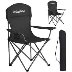 Relaxdays 2Xcampingstuhl , Schwarz , Metall, Textil, Kunststoff , 81x97x54 cm , Gartenmöbel, Gartensessel, Gartenklappstühle