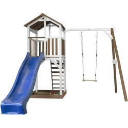 Ambia Garden Axi Beach Tower Single Swing , Blau, Braun, Weiß , Holz , Zeder , 283.60x241.9x349 cm , Fsc, EN 71 , Freizeit & Co, Gartenspielzeug, Spielhäuser