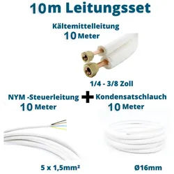 10m Leitungsset 1/4 3/8 Kältemittelleitung + Steuerleitung + Kondensatschlauch