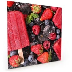 Primedeco Küchenrückwand Küchenrückwand Spritzschutz Glas mit Motiv Fruchtiges Eis Erdbeere 70 cm x 70 cm