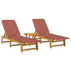 vidaXL Gartenliege Sonnenliegen 2 Stk. mit Tisch Rot Massivholz, 2 St. rot