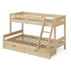VitaliSpa Etagenbett Everest Naturholz 120x200 / 80x200 cm mit Schubladen , Naturfarben , Holz , Rechteckig , 120x200 cm , Babymöbel & Kindermöbel, Kinderzimmer & Jugendzimmer, Kinderbetten