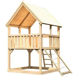 Akubi Kinderspielturm Luis inkl. Netzrampe naturbelassen