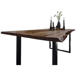 SAM® Baumkantentisch Neapel, massives Akazienholz, Baumkante, Metallgestell U-Form, bis 3 Meter braun 240 cm x 77 cm x 100 cm
